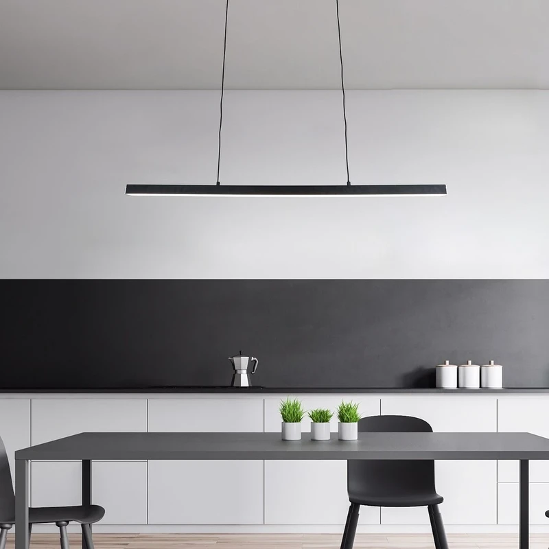 Tariq – LED пендел за кухня в черен мат с бял абажур, 1200мм, 30W, 4000K