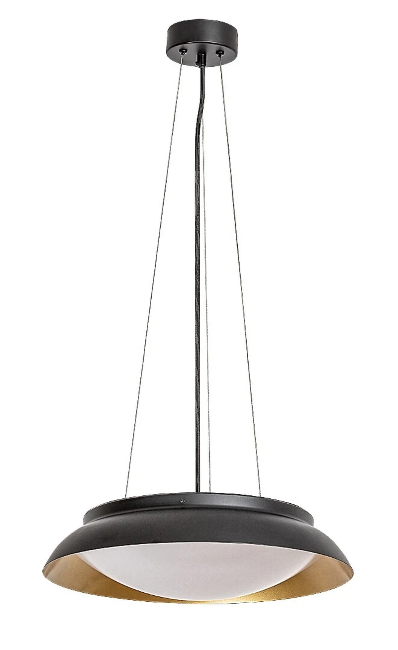 Hafsa – LED pendant in black/gold with white shade, Ø400mm, 24W, 3000K