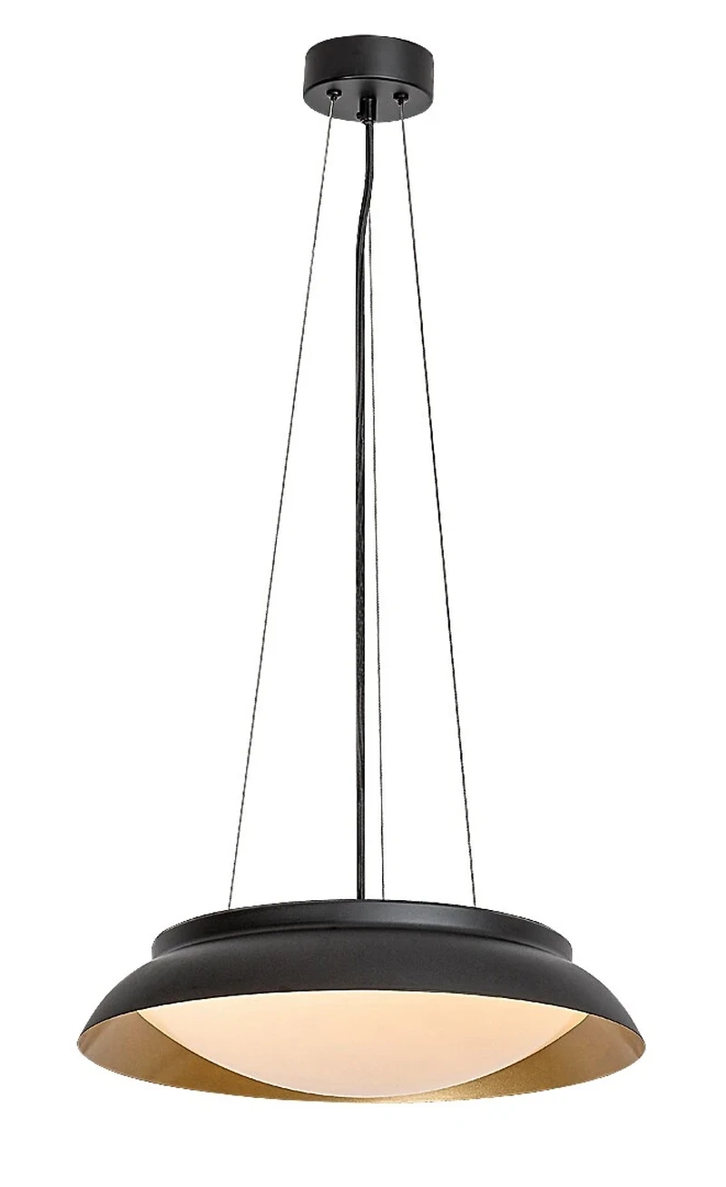 LED Pendants & Chandeliers Hafsa – LED pendant in black/gold with white shade, Ø400mm, 24W, 3000K