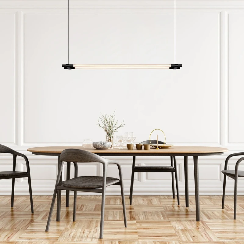 Nivaro – LED pendant in black with white acrylic, 1200mm, 28W, 3000K