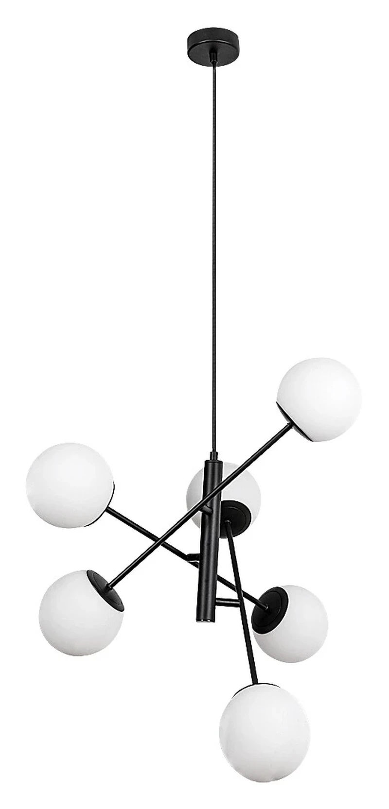 Meduza – Scandinavian pendant in black matt with white glass, Ø130mm, 6×E14