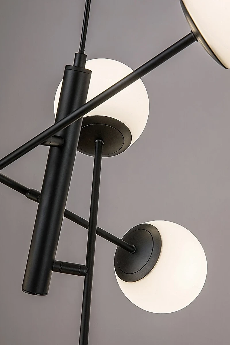 Meduza – Scandinavian pendant in black matt with white glass, Ø130mm, 6×E14