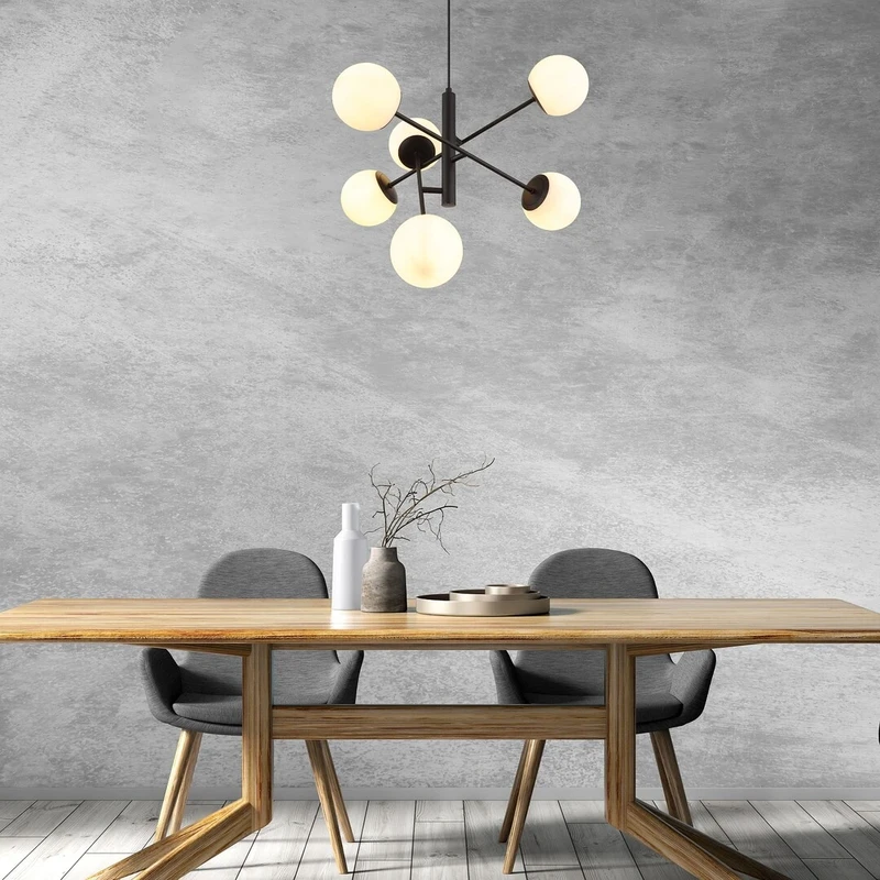Meduza – Scandinavian pendant in black matt with white glass, Ø130mm, 6×E14