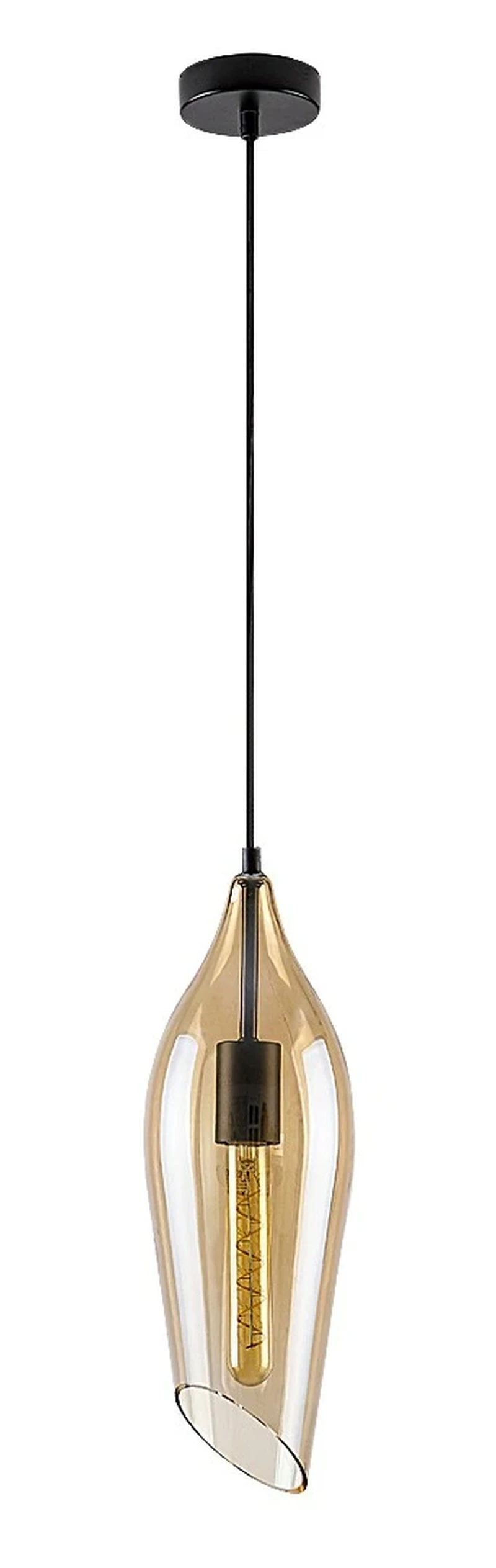 Bellini – modern pendant in black with amber glass, Ø140mm, 1×E27
