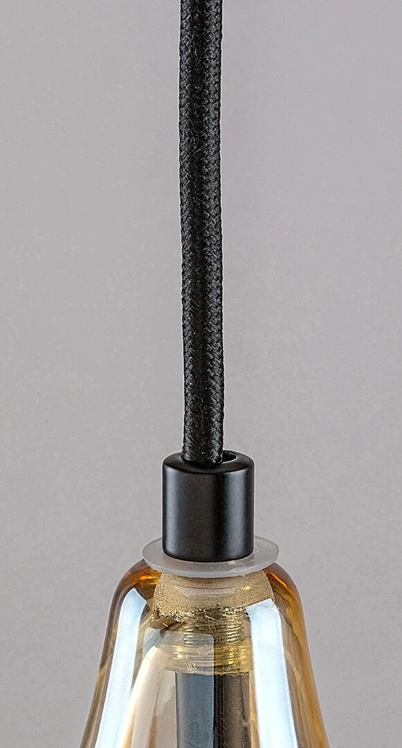 Bellini – modern pendant in black with amber glass, Ø140mm, 1×E27