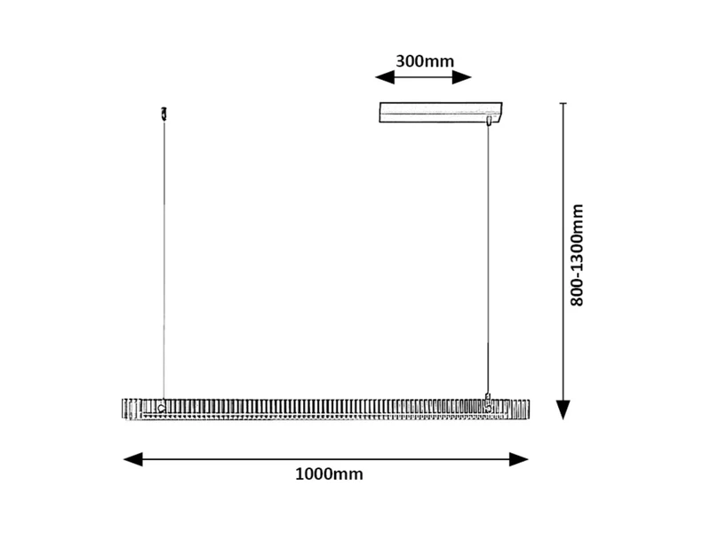 Cital – LED pendant in black with white ribbed glass, 1000mm, 36W, 3000K