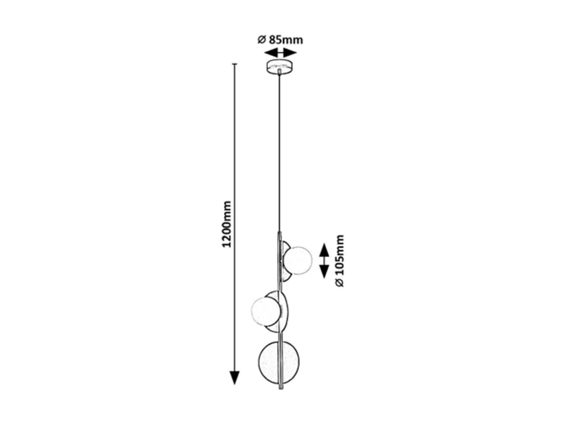 Jules – industrial pendant in black with white glass spheres, Ø105mm, 3×G9
