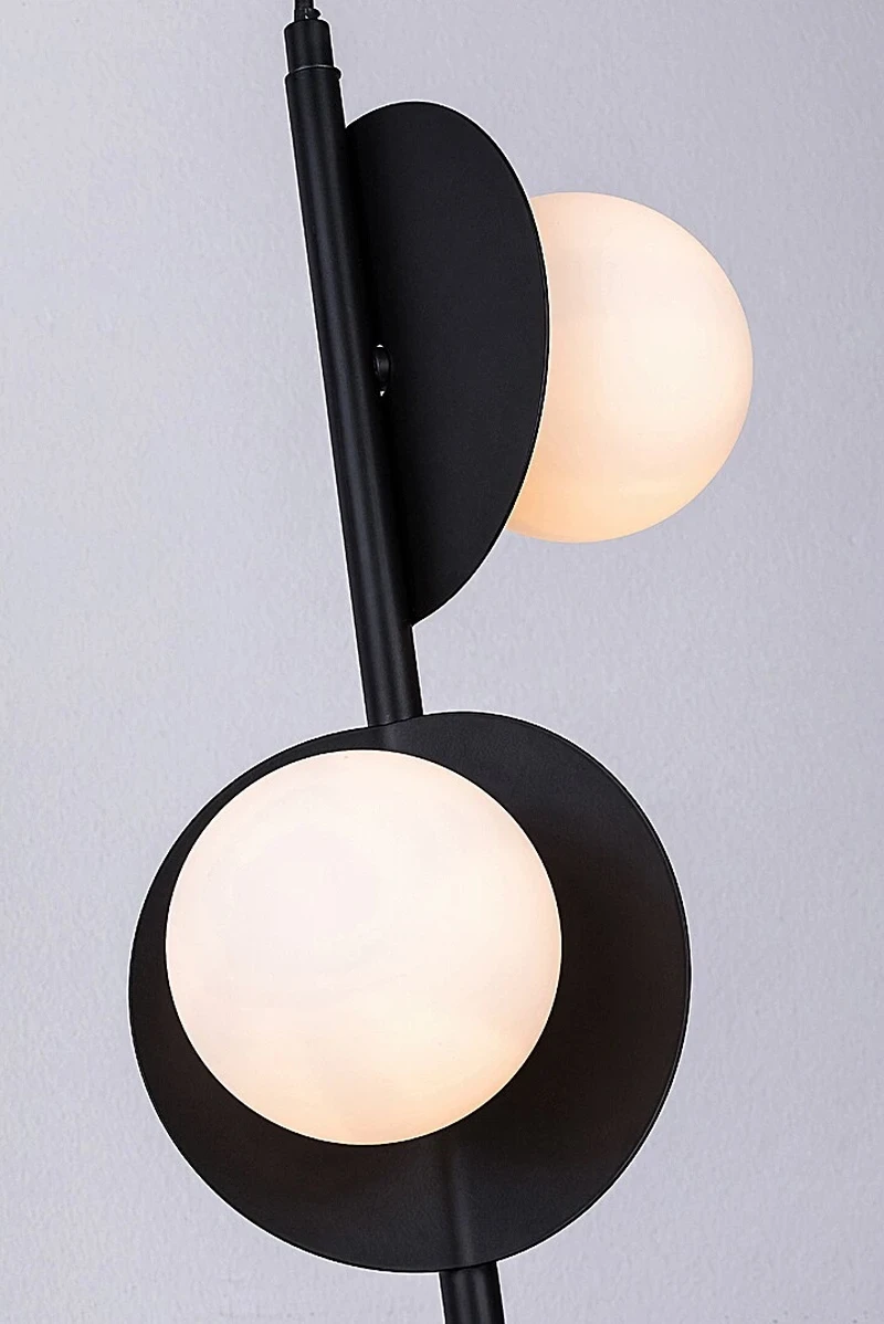 Jules – industrial pendant in black with white glass spheres, Ø105mm, 3×G9
