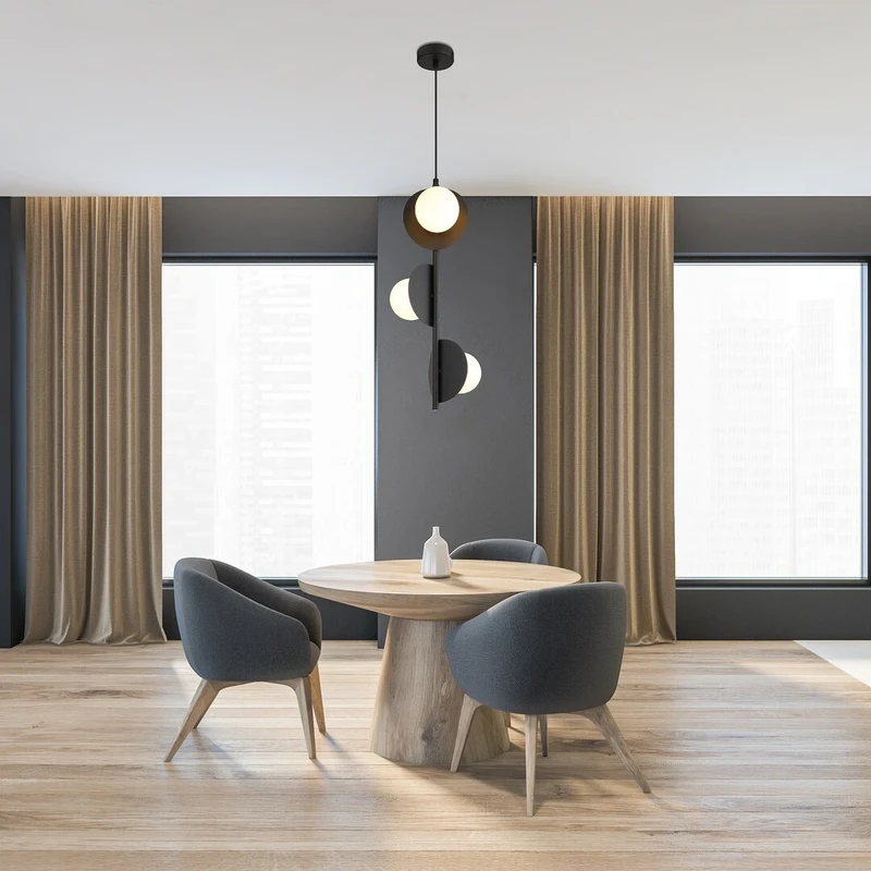 Jules – industrial pendant in black with white glass spheres, Ø105mm, 3×G9