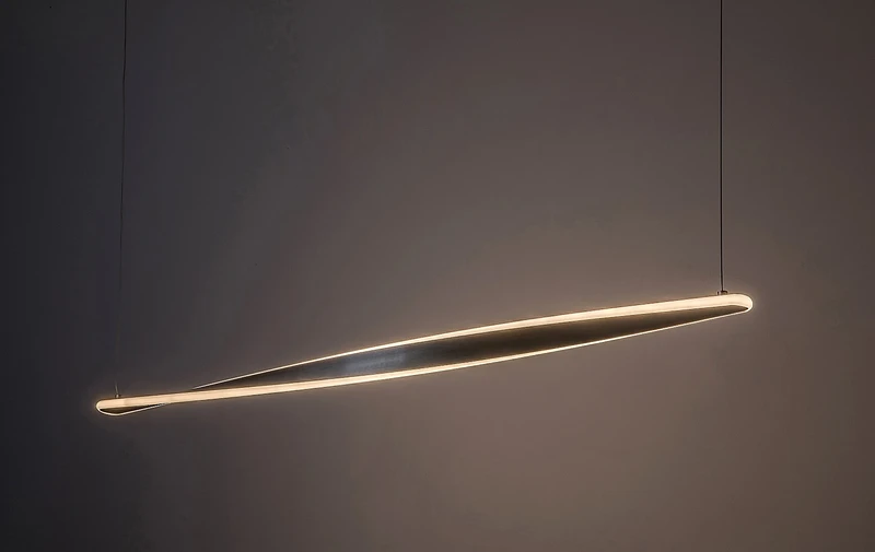 Elvio – LED pendant in satin chrome with white shade, 1100mm, 28W, 3000K