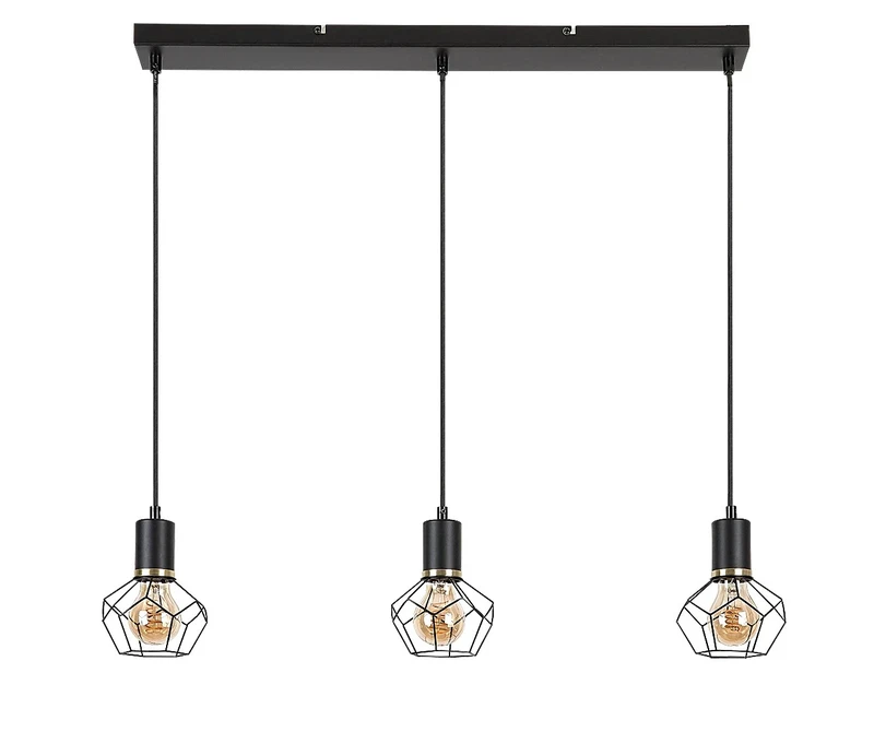 Fran – vintage pendant in black matt, 700mm, 3×E27, IP20