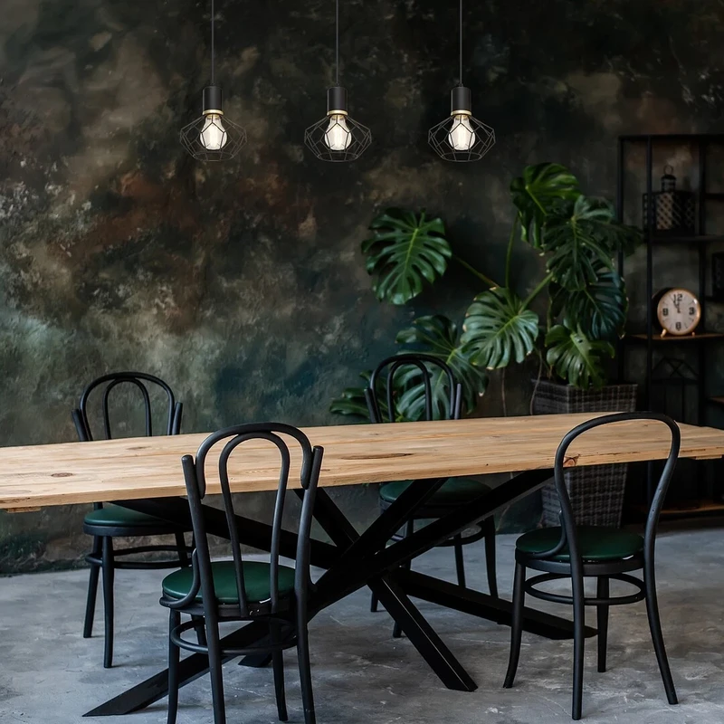 Fran – vintage pendant in black matt, 700mm, 3×E27, IP20