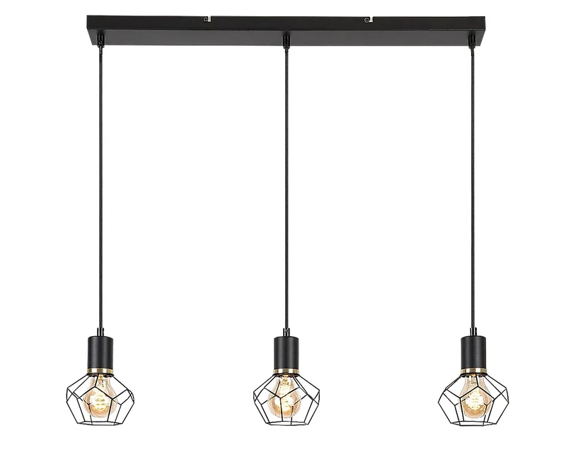 Pendant Lights Fran – vintage pendant in black matt, 700mm, 3×E27, IP20