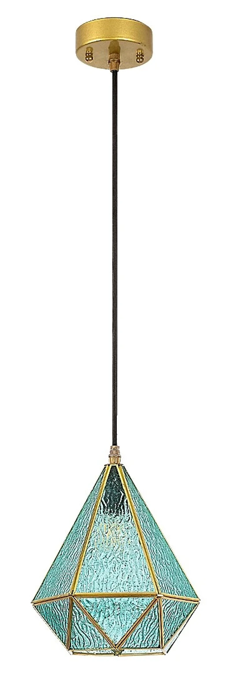 Norah – vintage pendant in gold with blue glass, Ø210mm, 1×E14