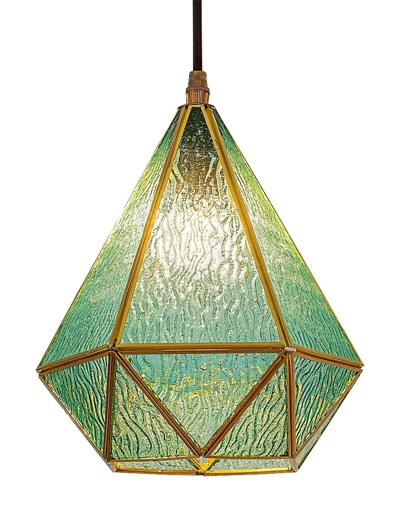 Norah – vintage pendant in gold with blue glass, Ø210mm, 1×E14