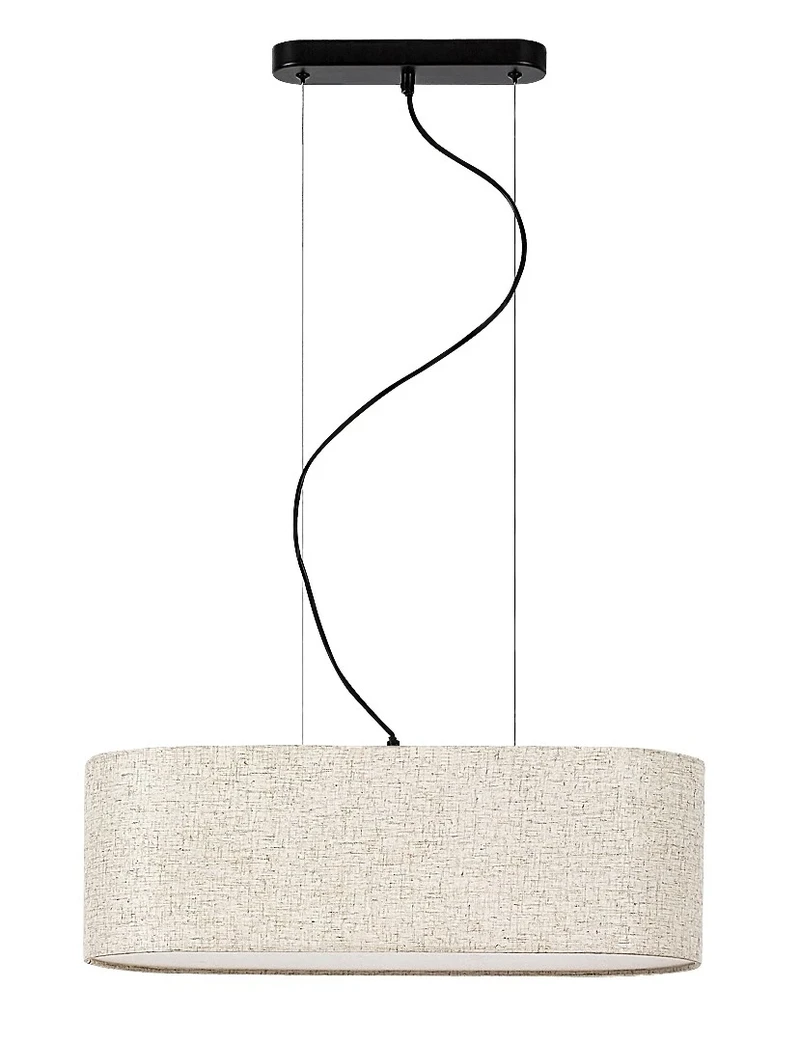 Narmin – fabric pendant in black matt with beige shade, Ø600mm, 3×E27