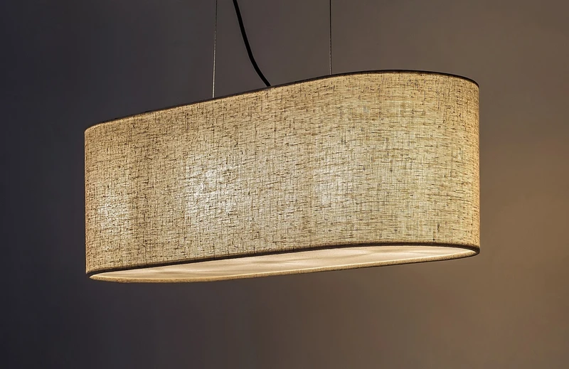 Narmin – fabric pendant in black matt with beige shade, Ø600mm, 3×E27
