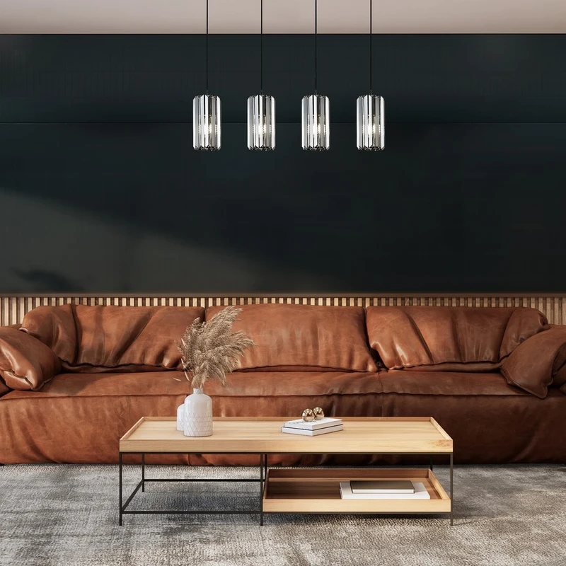 Veness – classic pendant in black matt with tinted glass, 700mm, 4×E27