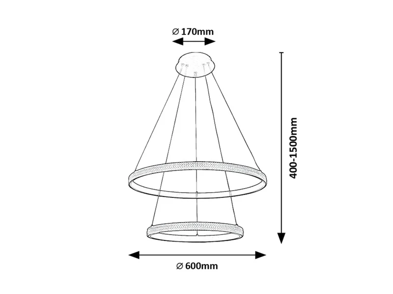 Grete – LED пендел с два ринга в черно/бяло, Ø600мм, 60W, 3000K