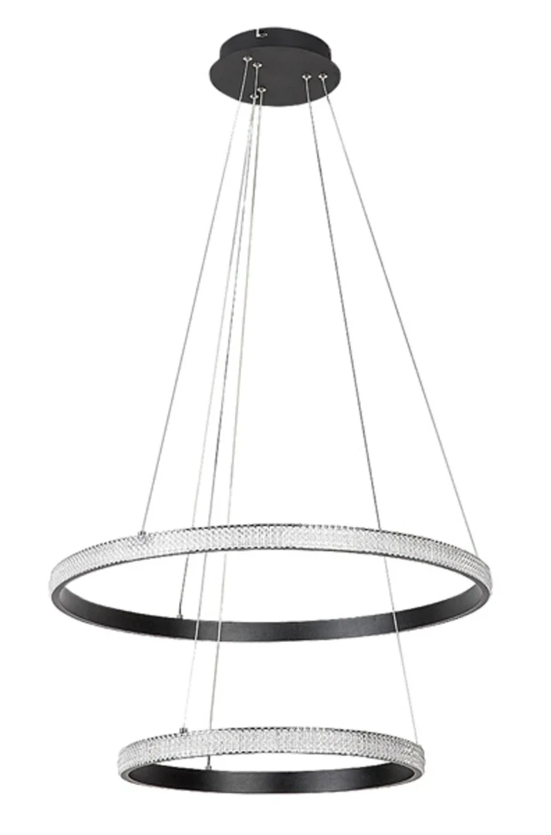 Grete – LED пендел с два ринга в черно/бяло, Ø600мм, 60W, 3000K