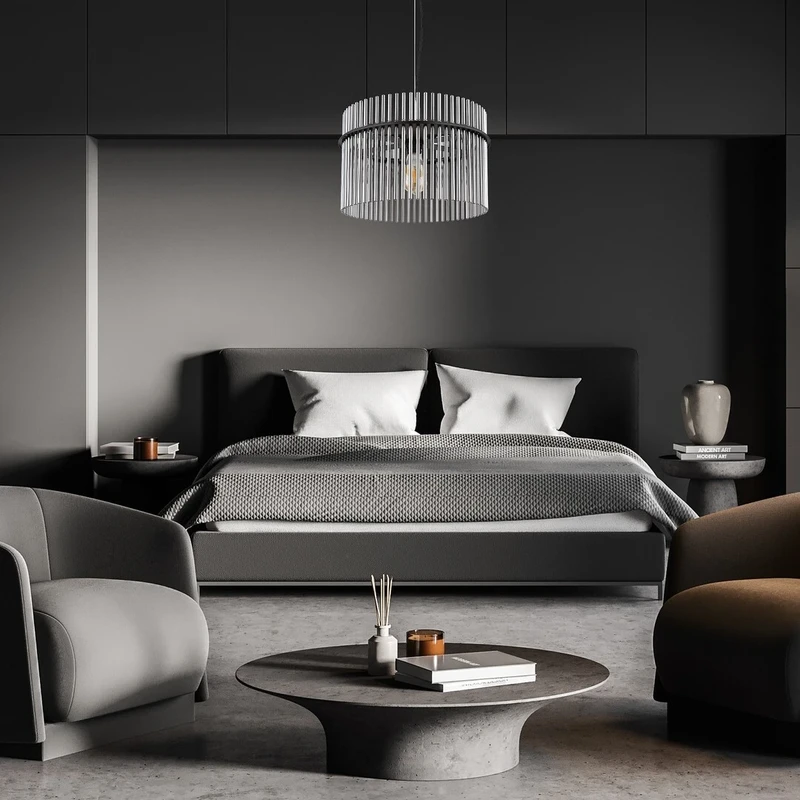 Inesa – modern pendant in black matt with tinted glass, Ø400mm, 1×E27