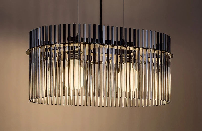 Inesa – modern pendant in black matt with tinted glass, 600mm, 2×E27