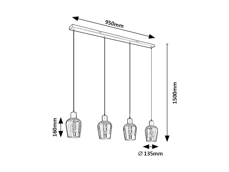Florian – vintage pendant in black matt with tinted glass, 950mm, 4×E27