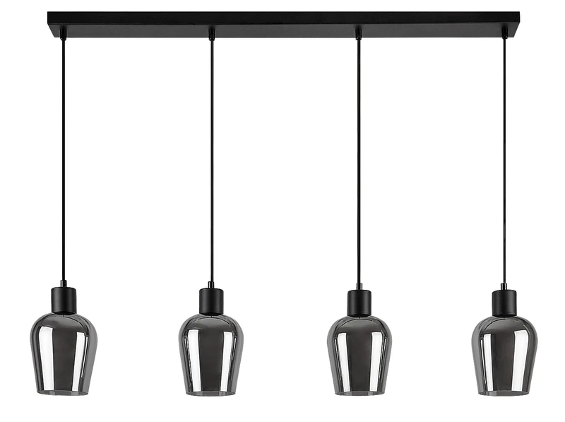 Florian – vintage pendant in black matt with tinted glass, 950mm, 4×E27
