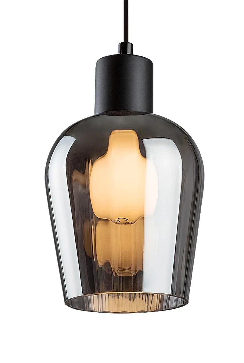 Florian – vintage pendant in black matt with tinted glass, 950mm, 4×E27