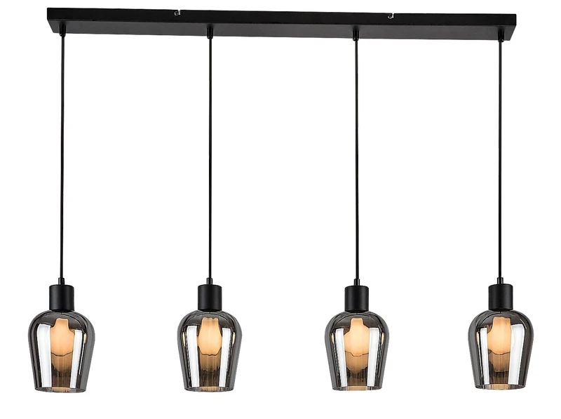 Pendant Lights Florian – vintage pendant in black matt with tinted glass, 950mm, 4×E27