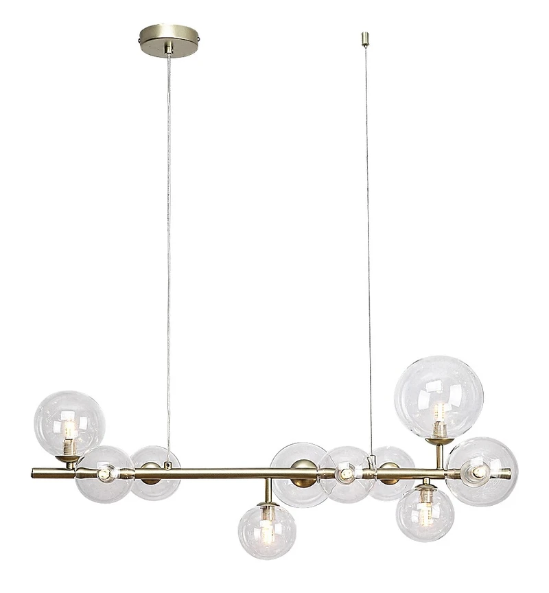 Aslov – модерен LED пендел в златисто с 10 стъклени сфери, 800мм, 10×G9