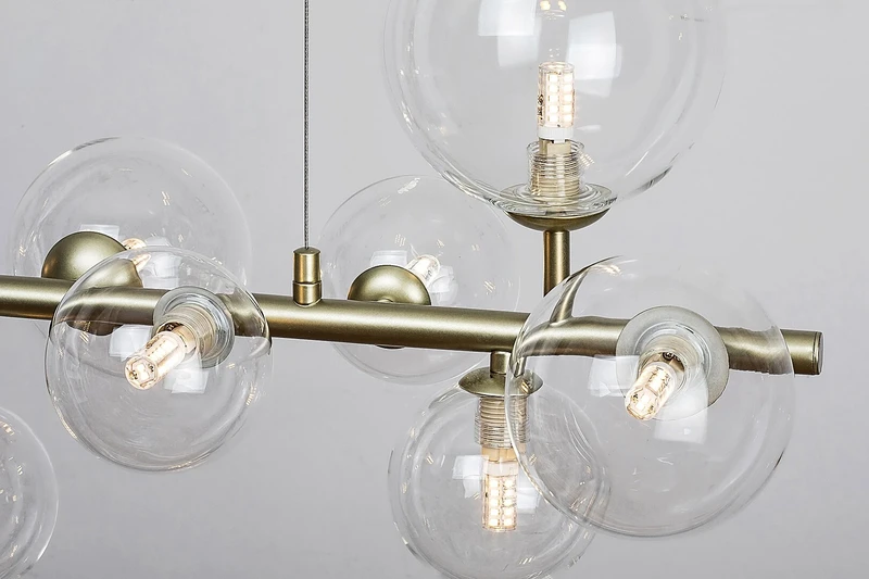 Aslov – модерен LED пендел в златисто с 10 стъклени сфери, 800мм, 10×G9