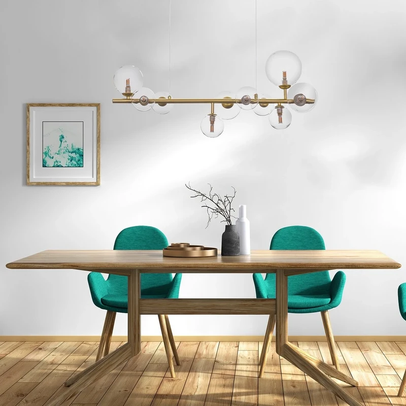 Aslov – модерен LED пендел в златисто с 10 стъклени сфери, 800мм, 10×G9