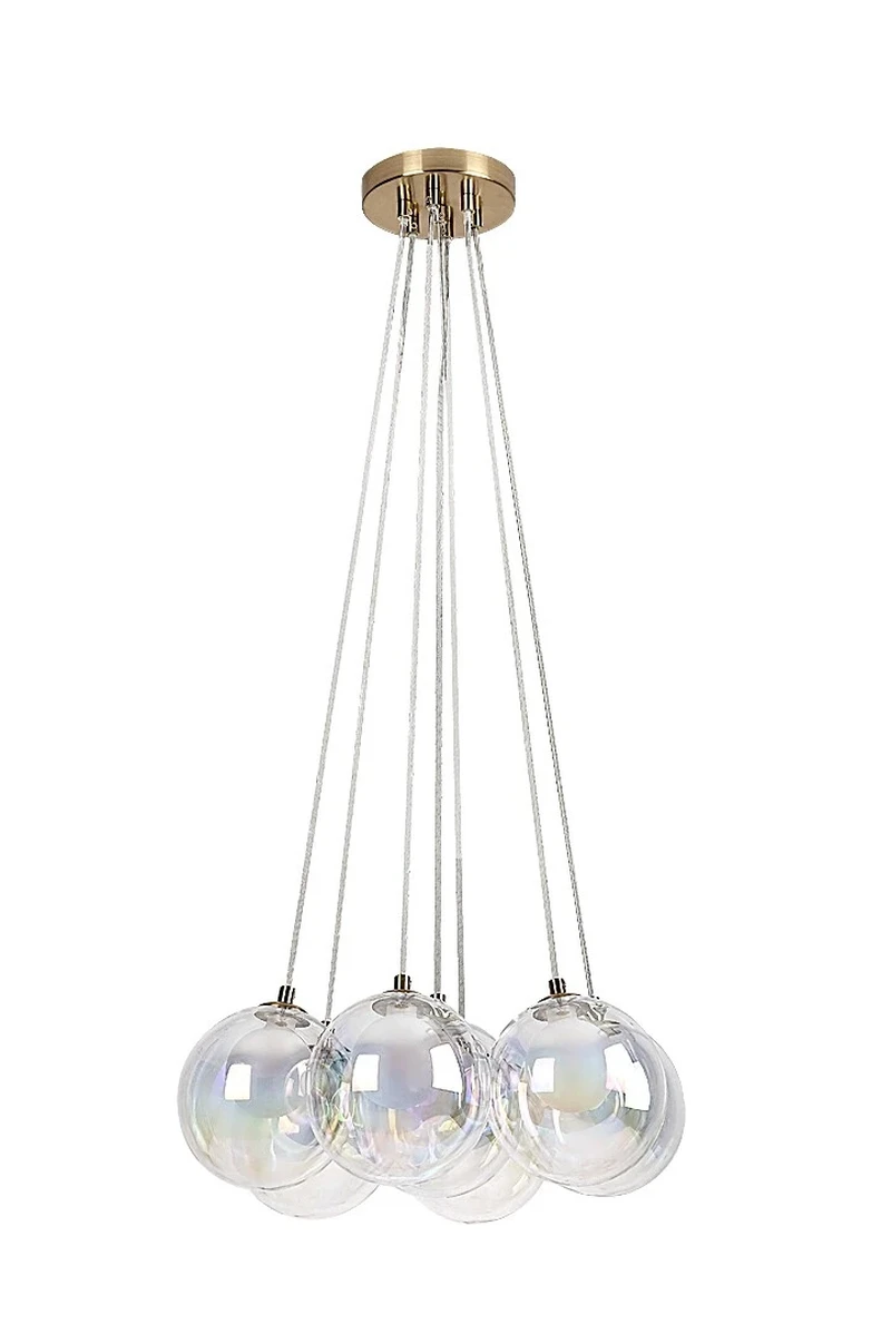 Rosehip – 7-arm pendant in colour champagne with coloured glass, Ø450mm, 7×G9