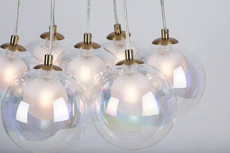 Rosehip – 7-arm pendant in colour champagne with coloured glass, Ø450mm, 7×G9