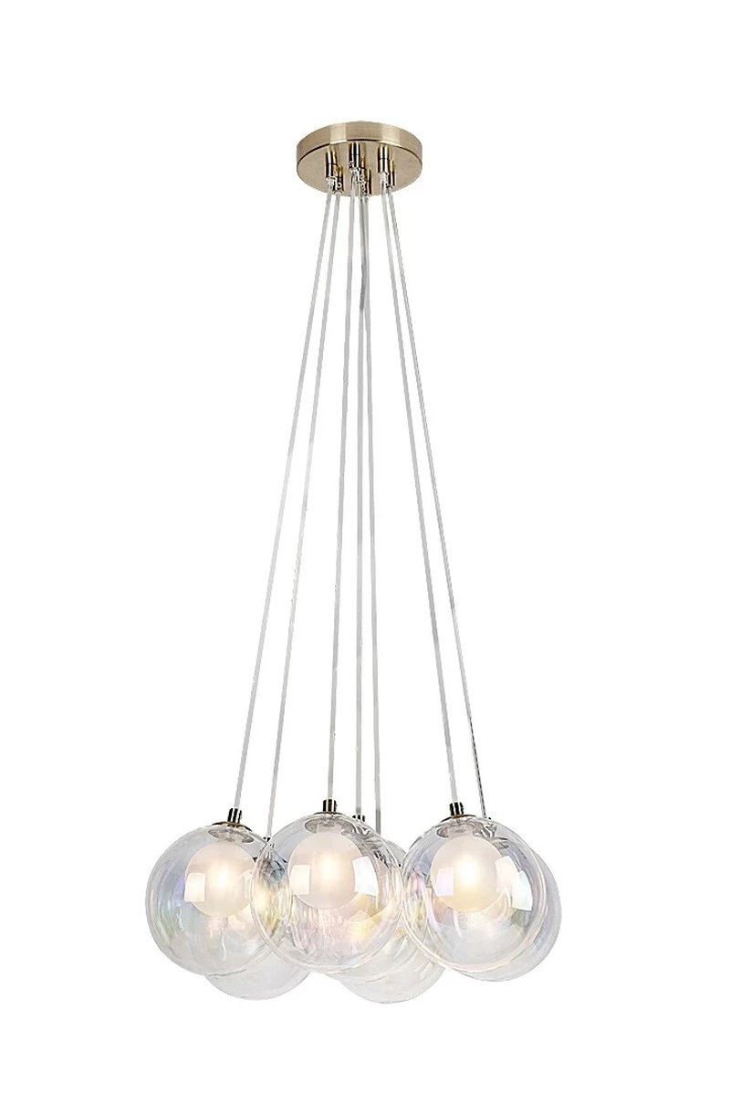 Pendant Lights Rosehip – 7-arm pendant in colour champagne with coloured glass, Ø450mm, 7×G9