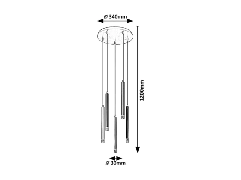 Ramira – modern pendant with 5 luminaires in black with clear acrylic, Ø360mm, 5×G9