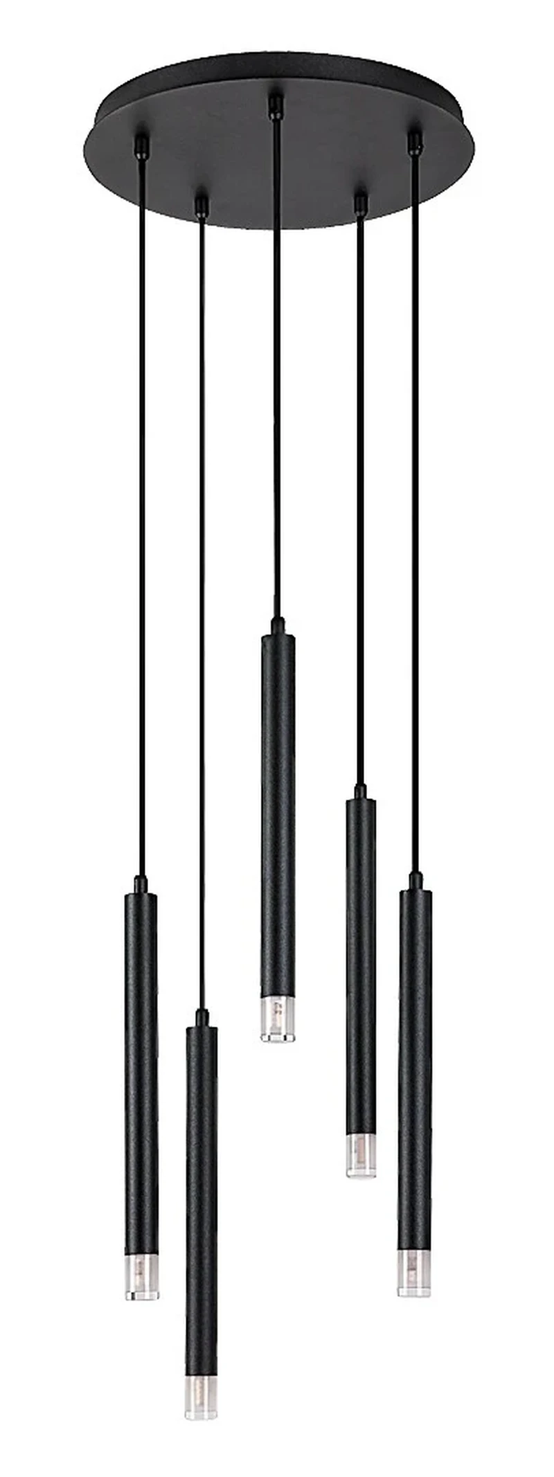 Ramira – modern pendant with 5 luminaires in black with clear acrylic, Ø360mm, 5×G9