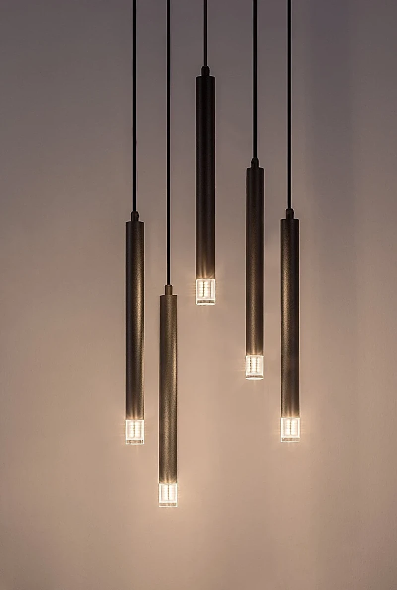 Ramira – modern pendant with 5 luminaires in black with clear acrylic, Ø360mm, 5×G9