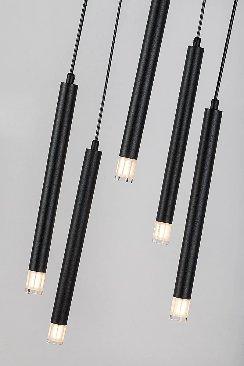 Ramira – modern pendant with 5 luminaires in black with clear acrylic, Ø360mm, 5×G9
