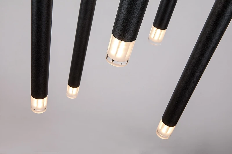 Ramira – modern pendant with 5 luminaires in black with clear acrylic, Ø360mm, 5×G9
