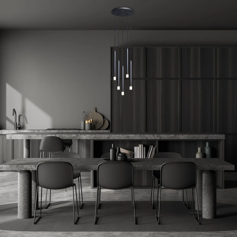 Ramira – modern pendant with 5 luminaires in black with clear acrylic, Ø360mm, 5×G9