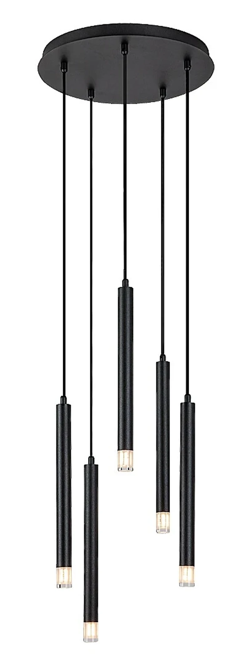 Pendant Lights Ramira – modern pendant with 5 luminaires in black with clear acrylic, Ø360mm, 5×G9