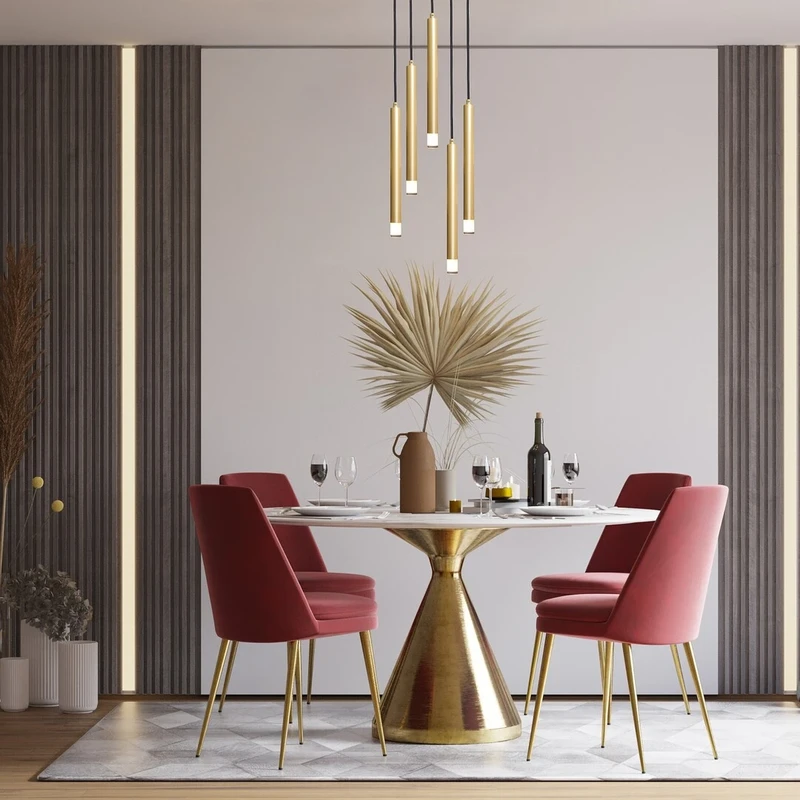 Ramira – модерен LED пендел в златно с прозрачен акрил, Ø360мм, 5×G9