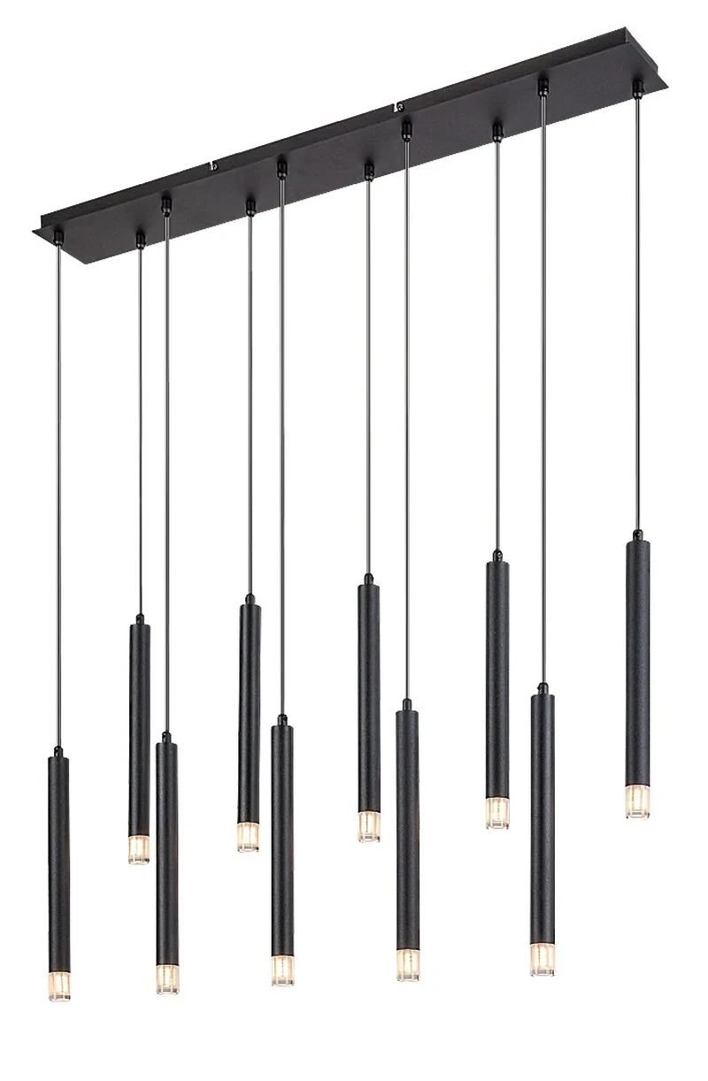 Ramira – модерен LED пендел в черно с прозрачни абажури, 960мм, 10×G9