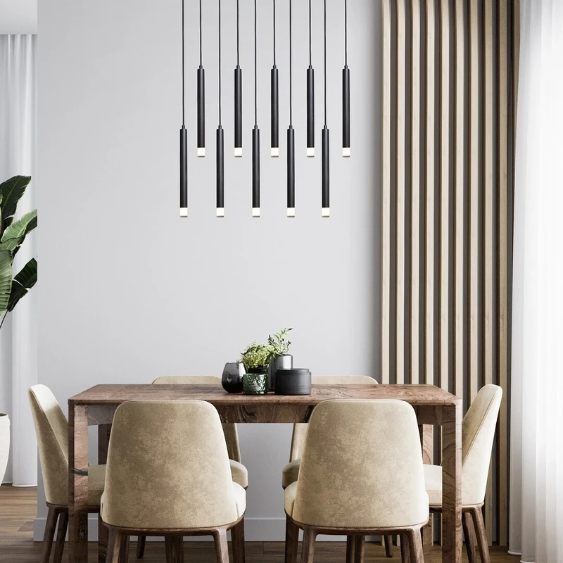 Ramira – модерен LED пендел в черно с прозрачни абажури, 960мм, 10×G9