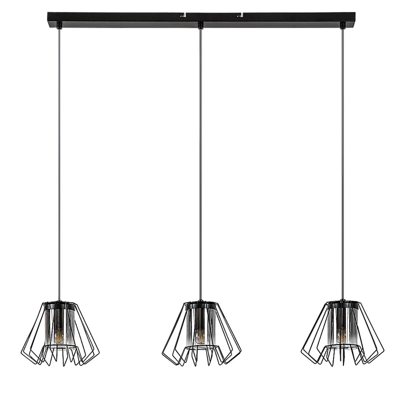 Emerencia – industrial pendant in black with smoked glass, 3×E27, 950mm