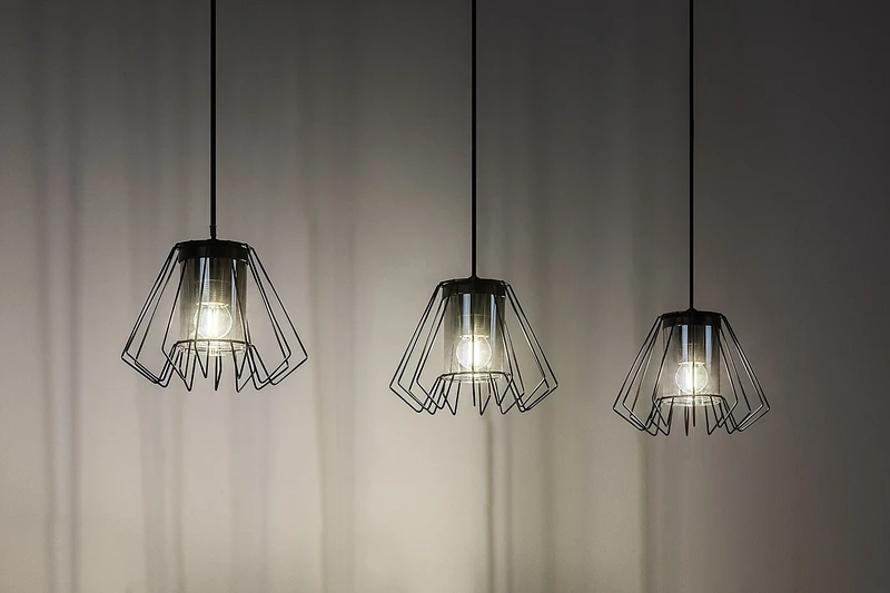 Emerencia – industrial pendant in black with smoked glass, 3×E27, 950mm