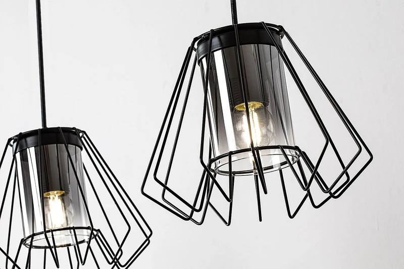 Emerencia – industrial pendant in black with smoked glass, 3×E27, 950mm