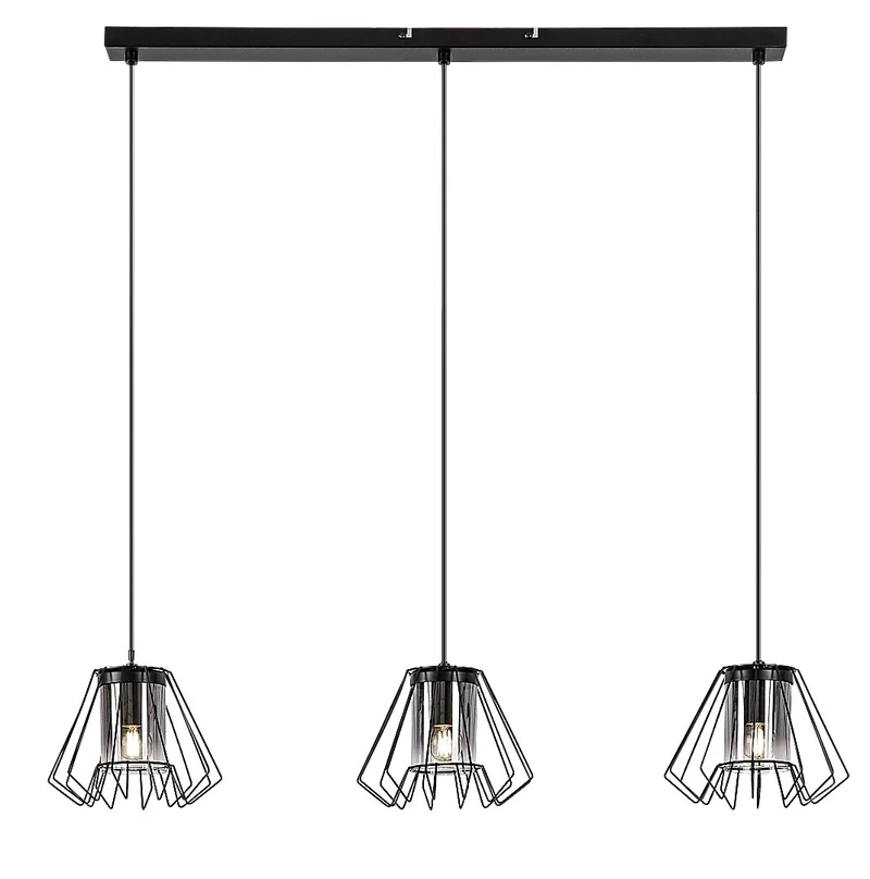 Pendant Lights Emerencia – industrial pendant in black with smoked glass, 3×E27, 950mm